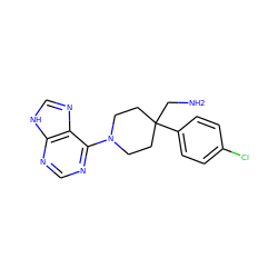 NCC1(c2ccc(Cl)cc2)CCN(c2ncnc3[nH]cnc23)CC1 ZINC000029052364