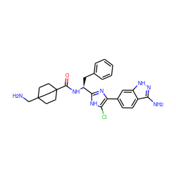 NCC12CCC(C(=O)N[C@@H](Cc3ccccc3)c3nc(-c4ccc5c(N)n[nH]c5c4)c(Cl)[nH]3)(CC1)CC2 ZINC000299856665