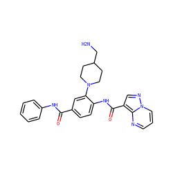 NCC1CCN(c2cc(C(=O)Nc3ccccc3)ccc2NC(=O)c2cnn3cccnc23)CC1 ZINC000113654606