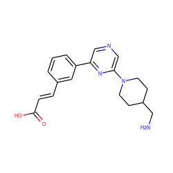 NCC1CCN(c2cncc(-c3cccc(/C=C/C(=O)O)c3)n2)CC1 ZINC000040957502