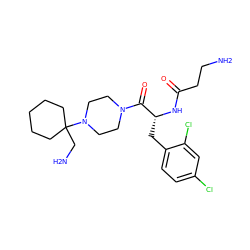 NCCC(=O)N[C@H](Cc1ccc(Cl)cc1Cl)C(=O)N1CCN(C2(CN)CCCCC2)CC1 ZINC000028462270