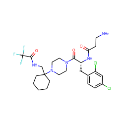 NCCC(=O)N[C@H](Cc1ccc(Cl)cc1Cl)C(=O)N1CCN(C2(CNC(=O)C(F)(F)F)CCCCC2)CC1 ZINC000028462671