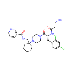 NCCC(=O)N[C@H](Cc1ccc(Cl)cc1Cl)C(=O)N1CCN(C2(CNC(=O)C3=CNCC=C3)CCCCC2)CC1 ZINC000028457864