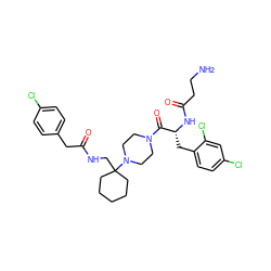 NCCC(=O)N[C@H](Cc1ccc(Cl)cc1Cl)C(=O)N1CCN(C2(CNC(=O)Cc3ccc(Cl)cc3)CCCCC2)CC1 ZINC000028458084