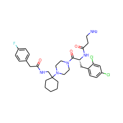 NCCC(=O)N[C@H](Cc1ccc(Cl)cc1Cl)C(=O)N1CCN(C2(CNC(=O)Cc3ccc(F)cc3)CCCCC2)CC1 ZINC000028461044