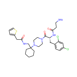 NCCC(=O)N[C@H](Cc1ccc(Cl)cc1Cl)C(=O)N1CCN(C2(CNC(=O)Cc3cccs3)CCCCC2)CC1 ZINC000028461514