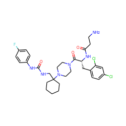 NCCC(=O)N[C@H](Cc1ccc(Cl)cc1Cl)C(=O)N1CCN(C2(CNC(=O)Nc3ccc(F)cc3)CCCCC2)CC1 ZINC000028462664