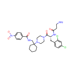 NCCC(=O)N[C@H](Cc1ccc(Cl)cc1Cl)C(=O)N1CCN(C2(CNC(=O)c3ccc([N+](=O)[O-])cc3)CCCCC2)CC1 ZINC000028396781