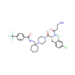 NCCC(=O)N[C@H](Cc1ccc(Cl)cc1Cl)C(=O)N1CCN(C2(CNC(=O)c3ccc(C(F)(F)F)cc3)CCCCC2)CC1 ZINC000028463594