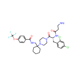 NCCC(=O)N[C@H](Cc1ccc(Cl)cc1Cl)C(=O)N1CCN(C2(CNC(=O)c3ccc(OC(F)(F)F)cc3)CCCCC2)CC1 ZINC000028397204