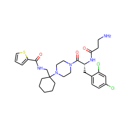 NCCC(=O)N[C@H](Cc1ccc(Cl)cc1Cl)C(=O)N1CCN(C2(CNC(=O)c3cccs3)CCCCC2)CC1 ZINC000028457862