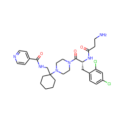 NCCC(=O)N[C@H](Cc1ccc(Cl)cc1Cl)C(=O)N1CCN(C2(CNC(=O)c3ccncc3)CCCCC2)CC1 ZINC000095607652