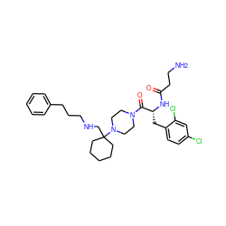 NCCC(=O)N[C@H](Cc1ccc(Cl)cc1Cl)C(=O)N1CCN(C2(CNCCCc3ccccc3)CCCCC2)CC1 ZINC000028462325