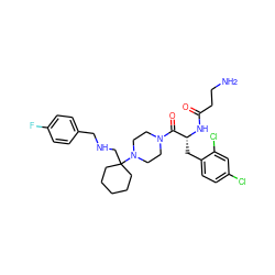 NCCC(=O)N[C@H](Cc1ccc(Cl)cc1Cl)C(=O)N1CCN(C2(CNCc3ccc(F)cc3)CCCCC2)CC1 ZINC000028456432