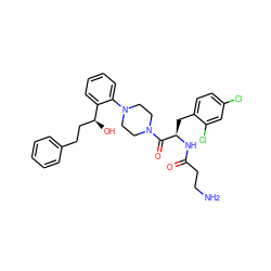 NCCC(=O)N[C@H](Cc1ccc(Cl)cc1Cl)C(=O)N1CCN(c2ccccc2[C@@H](O)CCc2ccccc2)CC1 ZINC000042833798