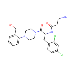 NCCC(=O)N[C@H](Cc1ccc(Cl)cc1Cl)C(=O)N1CCN(c2ccccc2CO)CC1 ZINC000045495569