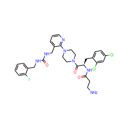 NCCC(=O)N[C@H](Cc1ccc(Cl)cc1Cl)C(=O)N1CCN(c2ncccc2CNC(=O)NCc2ccccc2F)CC1 ZINC000036285065