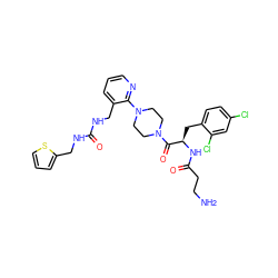 NCCC(=O)N[C@H](Cc1ccc(Cl)cc1Cl)C(=O)N1CCN(c2ncccc2CNC(=O)NCc2cccs2)CC1 ZINC000036284907