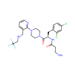 NCCC(=O)N[C@H](Cc1ccc(Cl)cc1Cl)C(=O)N1CCN(c2ncccc2CNCC(F)(F)F)CC1 ZINC000036285149