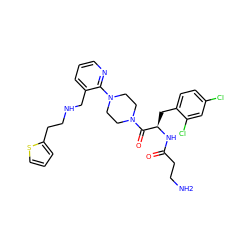 NCCC(=O)N[C@H](Cc1ccc(Cl)cc1Cl)C(=O)N1CCN(c2ncccc2CNCCc2cccs2)CC1 ZINC000036285132