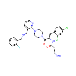 NCCC(=O)N[C@H](Cc1ccc(Cl)cc1Cl)C(=O)N1CCN(c2ncccc2CNCc2ccccc2F)CC1 ZINC000036284752