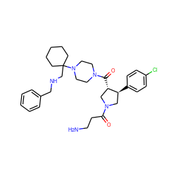 NCCC(=O)N1C[C@H](c2ccc(Cl)cc2)[C@@H](C(=O)N2CCN(C3(CNCc4ccccc4)CCCCC3)CC2)C1 ZINC000028953936