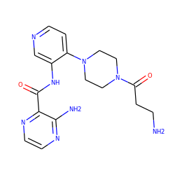 NCCC(=O)N1CCN(c2ccncc2NC(=O)c2nccnc2N)CC1 ZINC000103237657