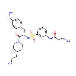 NCCC(=O)Nc1cccc(S(=O)(=O)N[C@@H](Cc2ccc(CN)cc2)C(=O)N2CCC(CCN)CC2)c1 ZINC000040391072