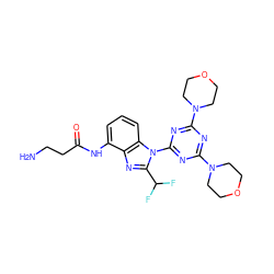 NCCC(=O)Nc1cccc2c1nc(C(F)F)n2-c1nc(N2CCOCC2)nc(N2CCOCC2)n1 ZINC000096271515