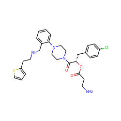 NCCC(=O)O[C@@H](Cc1ccc(Cl)cc1)C(=O)N1CCN(c2ccccc2CNCCc2cccs2)CC1 ZINC000028371797