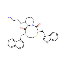 NCCC[C@@H]1CCCN2C(=O)[C@@H](Cc3c[nH]c4ccccc34)SCCN(Cc3cccc4ccccc34)C(=O)[C@H]12 ZINC000026663540