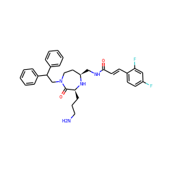 NCCC[C@@H]1N[C@H](CNC(=O)/C=C/c2ccc(F)cc2F)CCN(CC(c2ccccc2)c2ccccc2)C1=O ZINC000118695146