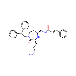 NCCC[C@@H]1N[C@H](CNC(=O)/C=C/c2ccccc2)CCN(CC(c2ccccc2)c2ccccc2)C1=O ZINC000118695707