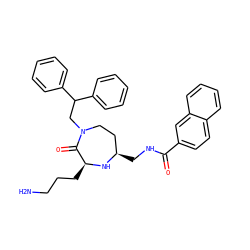 NCCC[C@@H]1N[C@H](CNC(=O)c2ccc3ccccc3c2)CCN(CC(c2ccccc2)c2ccccc2)C1=O ZINC000118684815