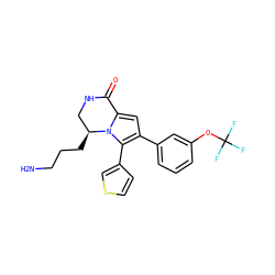 NCCC[C@H]1CNC(=O)c2cc(-c3cccc(OC(F)(F)F)c3)c(-c3ccsc3)n21 ZINC000207220742