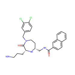 NCCC[C@H]1N[C@@H](CNC(=O)c2ccc3ccccc3c2)CCN(Cc2ccc(Cl)c(Cl)c2)C1=O ZINC000206883522