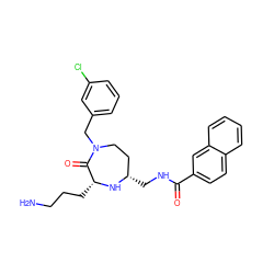 NCCC[C@H]1N[C@@H](CNC(=O)c2ccc3ccccc3c2)CCN(Cc2cccc(Cl)c2)C1=O ZINC000206916014