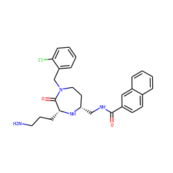 NCCC[C@H]1N[C@@H](CNC(=O)c2ccc3ccccc3c2)CCN(Cc2ccccc2Cl)C1=O ZINC000206901784