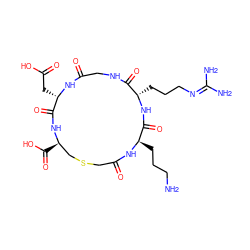 NCCC[C@H]1NC(=O)CSC[C@@H](C(=O)O)NC(=O)[C@H](CC(=O)O)NC(=O)CNC(=O)[C@H](CCCN=C(N)N)NC1=O ZINC000026170013