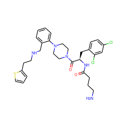 NCCCC(=O)N[C@H](Cc1ccc(Cl)cc1Cl)C(=O)N1CCN(c2ccccc2CNCCc2cccs2)CC1 ZINC000028521067