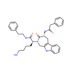 NCCCC[C@@H](C(=O)NCCc1ccccc1)N1Cc2[nH]c3ccccc3c2C[C@@H](NC(=O)Cc2ccccc2)C1=O ZINC000044306813