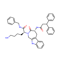 NCCCC[C@@H](C(=O)NCc1ccccc1)N1Cc2[nH]c3ccccc3c2C[C@@H](NC(=O)CC(c2ccccc2)c2ccccc2)C1=O ZINC000028701726