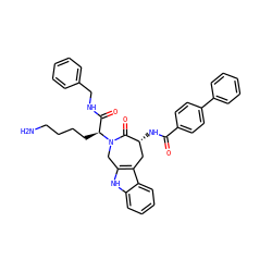 NCCCC[C@@H](C(=O)NCc1ccccc1)N1Cc2[nH]c3ccccc3c2C[C@@H](NC(=O)c2ccc(-c3ccccc3)cc2)C1=O ZINC000044359183