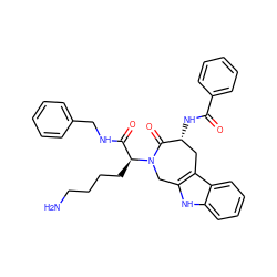 NCCCC[C@@H](C(=O)NCc1ccccc1)N1Cc2[nH]c3ccccc3c2C[C@@H](NC(=O)c2ccccc2)C1=O ZINC000042834207