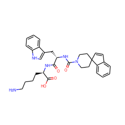 NCCCC[C@@H](NC(=O)[C@H](Cc1c[nH]c2ccccc12)NC(=O)N1CCC2(C=Cc3ccccc32)CC1)C(=O)O ZINC000026270237