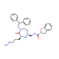 NCCCC[C@@H]1N[C@H](CNC(=O)[C@H]2Cc3ccccc3O2)CCN(CC(c2ccccc2)c2ccccc2)C1=O ZINC001772608613
