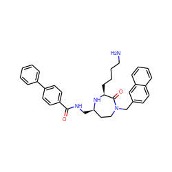 NCCCC[C@@H]1N[C@H](CNC(=O)c2ccc(-c3ccccc3)cc2)CCN(Cc2ccc3ccccc3c2)C1=O ZINC000168607933