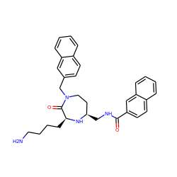 NCCCC[C@@H]1N[C@H](CNC(=O)c2ccc3ccccc3c2)CCN(Cc2ccc3ccccc3c2)C1=O ZINC000118697058