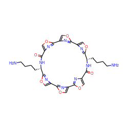 NCCCC[C@@H]1NC(=O)c2coc(n2)-c2coc(n2)-c2coc(n2)[C@H](CCCCN)NC(=O)c2coc(n2)-c2coc(n2)-c2coc1n2 ZINC000029038817