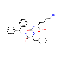 NCCCC[C@H](NC(=O)N[C@H](CC1CCCCC1)C(=O)NCC(c1ccccc1)c1ccccc1)C(=O)O ZINC000146669851